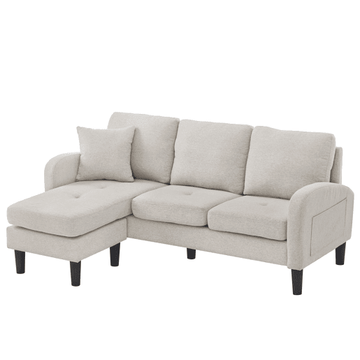 Sofá de canto em L 3 lugares 166x118x77 cm - modular com chaise longue - Cinza claro