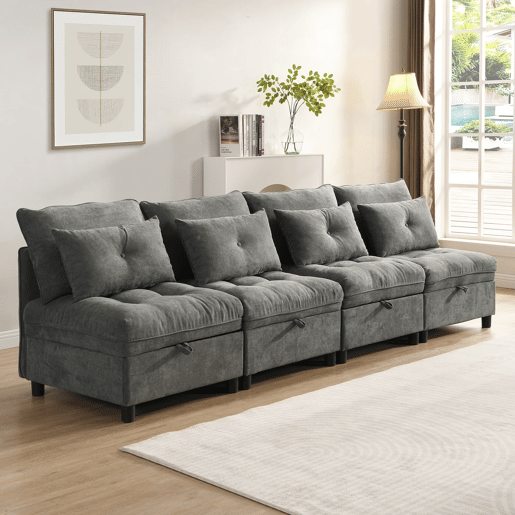 Sofá modular de 4 lugares - assentos com arrumação e função cama - Antique Gray
