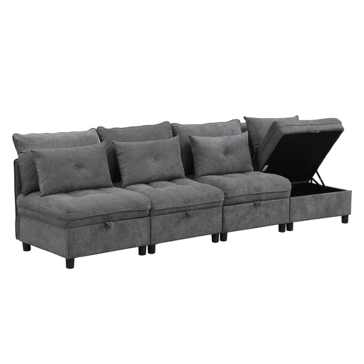 Sofá modular de 4 lugares - assentos com arrumação e função cama - Antique Gray