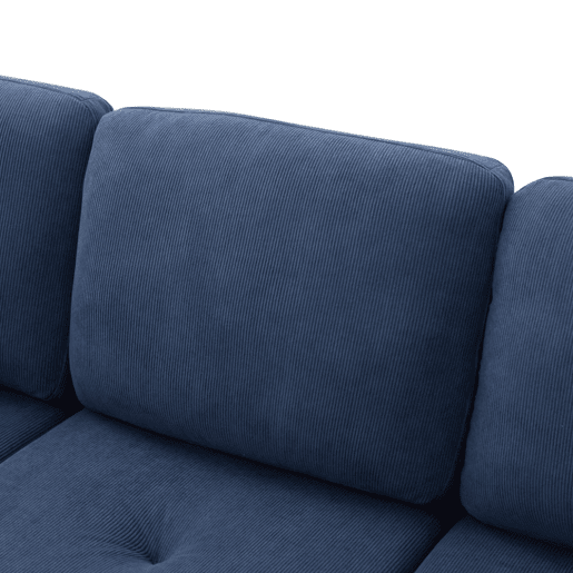 Sofá de canto de 3 lugares 166x118x77 cm - Chaise longue modular, tecido de veludo cotelê - Azul