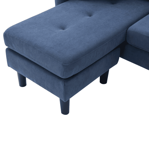 Sofá de canto de 3 lugares 166x118x77 cm - Chaise longue modular, tecido de veludo cotelê - Azul