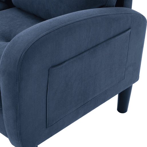 Sofá de canto de 3 lugares 166x118x77 cm - Chaise longue modular, tecido de veludo cotelê - Azul