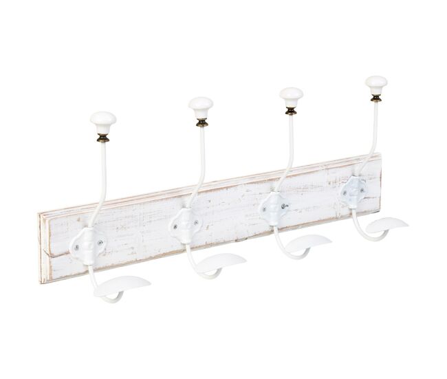 Percha de pared de madera con 4 ganchos 52x1.3x8h cm