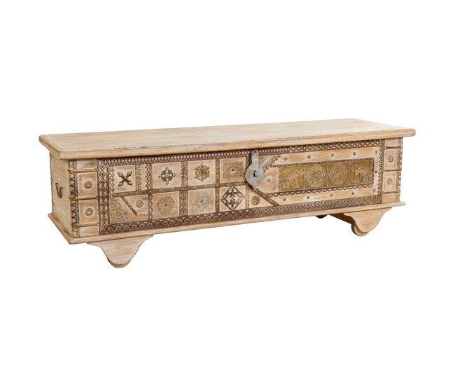 Baúl de madera artesanal beige 150x45x46h cm