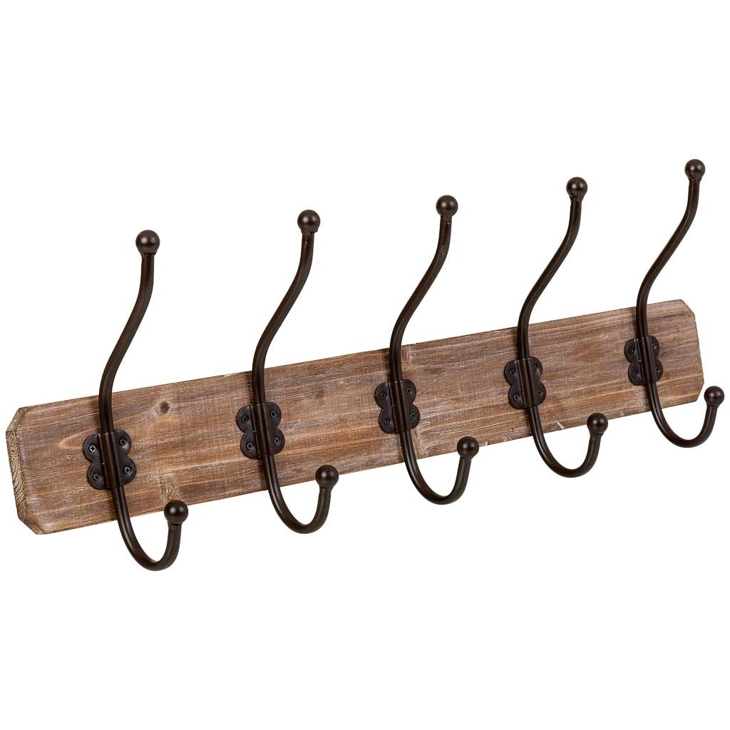 Percha de pared de madera con 5 ganchos