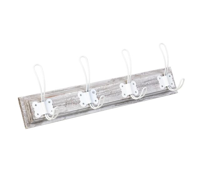Percha de pared de madera con 4 ganchos 49x2.3x8.2h cm