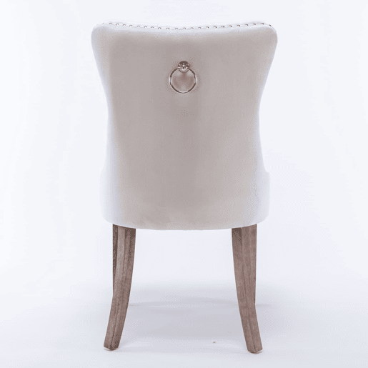 Cadeira de sala de jantar 2 unidades - Veludo acolchoado, madeira maciça, tachas decorativas - Bege