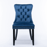 Cadeiras de sala de jantar 2 unidades - veludo capitoné, pernas de madeira com tachas - azul