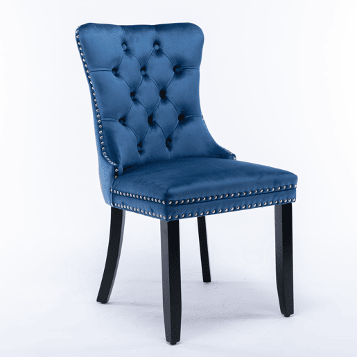 Cadeiras de sala de jantar 2 unidades - veludo capitoné, pernas de madeira com tachas - azul