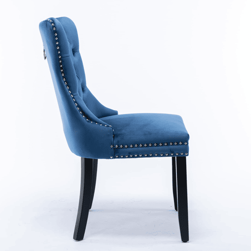 Cadeiras de sala de jantar 2 unidades - veludo capitoné, pernas de madeira com tachas - azul
