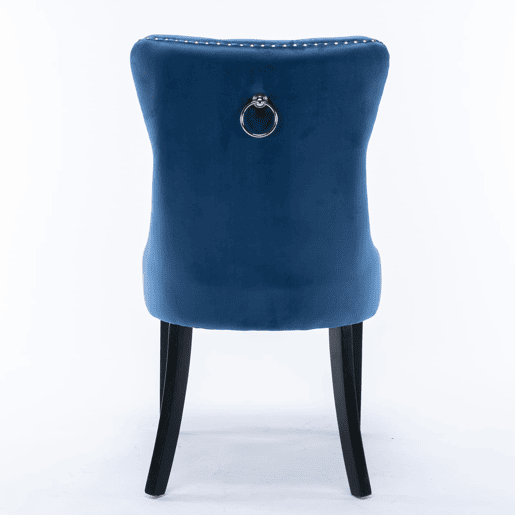 Cadeiras de sala de jantar 2 unidades - veludo capitoné, pernas de madeira com tachas - azul