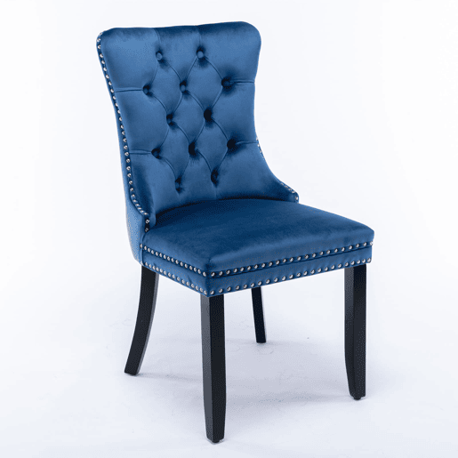 Cadeiras de sala de jantar 2 unidades - veludo capitoné, pernas de madeira com tachas - azul