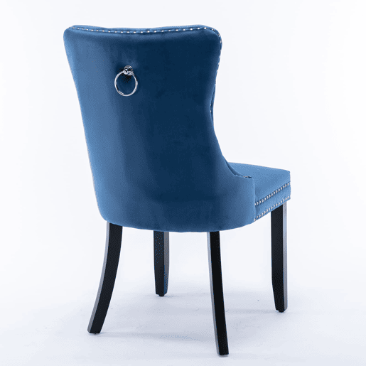 Cadeiras de sala de jantar 2 unidades - veludo capitoné, pernas de madeira com tachas - azul