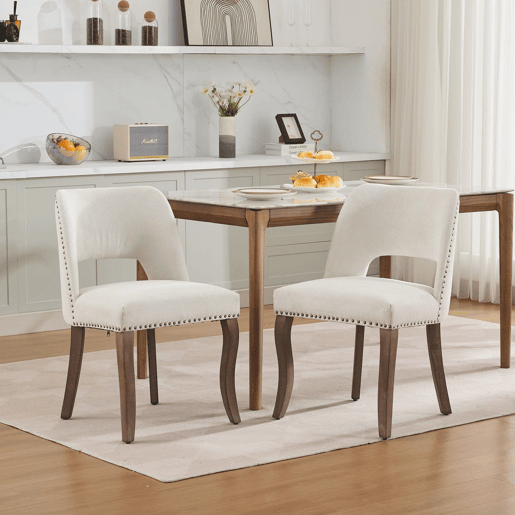 Cadeiras de sala de jantar 2 unidades - modernas estofadas em tecido, estilo rústico - bege