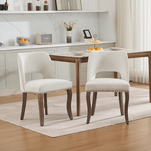 Cadeiras de sala de jantar 2 unidades - modernas estofadas em tecido, estilo rústico - bege