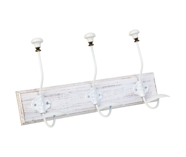 Percha de pared de madera con 3 ganchos 39x1.3x8h cm