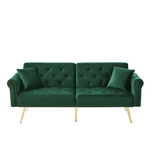 Sofá de 2 lugares - Moderno, estofado em veludo, encosto ajustável em 3 níveis, pés dourados - Verde Antigo Sofá de 2 lugares - Moderno, estofado em veludo, encosto ajustável em 3 níveis, pés dourados - Verde Antigo