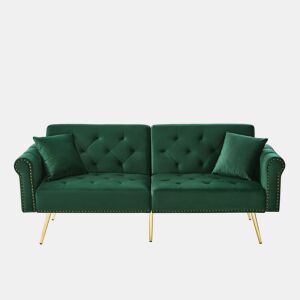 Sofá de 2 lugares - Moderno, estofado em veludo, encosto ajustável em 3 níveis, pés dourados - Verde Antigo