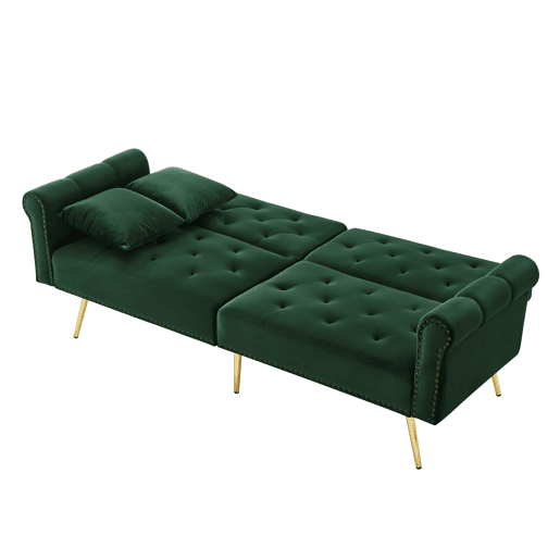 Sofá de 2 lugares - Moderno, estofado em veludo, encosto ajustável em 3 níveis, pés dourados - Verde Antigo Sofá de 2 lugares - Moderno, estofado em veludo, encosto ajustável em 3 níveis, pés dourados - Verde Antigo