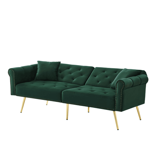 Sofá de 2 lugares - Moderno, estofado em veludo, encosto ajustável em 3 níveis, pés dourados - Verde Antigo Sofá de 2 lugares - Moderno, estofado em veludo, encosto ajustável em 3 níveis, pés dourados - Verde Antigo