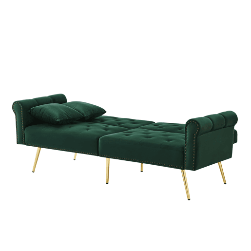 Sofá de 2 lugares - Moderno, estofado em veludo, encosto ajustável em 3 níveis, pés dourados - Verde Antigo Sofá de 2 lugares - Moderno, estofado em veludo, encosto ajustável em 3 níveis, pés dourados - Verde Antigo