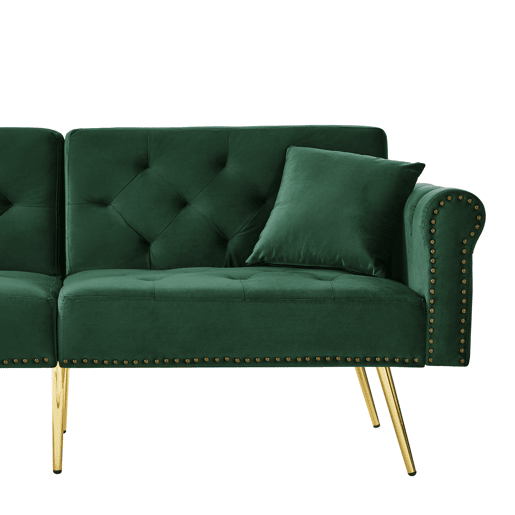 Sofá de 2 lugares - Moderno, estofado em veludo, encosto ajustável em 3 níveis, pés dourados - Verde Antigo Sofá de 2 lugares - Moderno, estofado em veludo, encosto ajustável em 3 níveis, pés dourados - Verde Antigo