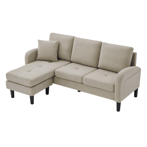 Sofá de canto de 3 lugares 166x118x77 cm - Tecido cordão, modular, pés de plástico - Castanho claro