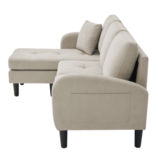 Sofá de canto de 3 lugares 166x118x77 cm - Tecido cordão, modular, pés de plástico - Castanho claro