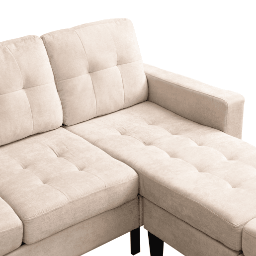 Sofá modular L 3 lugares - com pufe extragrande e luzes LED - Bege