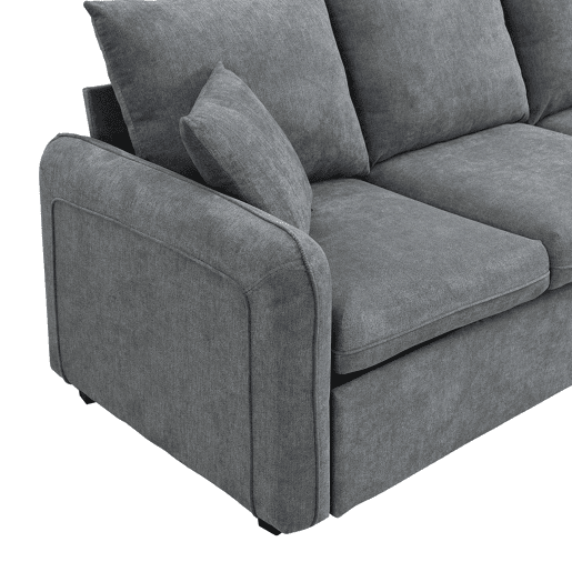 Sofá de canto de 3 lugares - Modular com arrumação, chaise longue e pufe - Cinza escuro