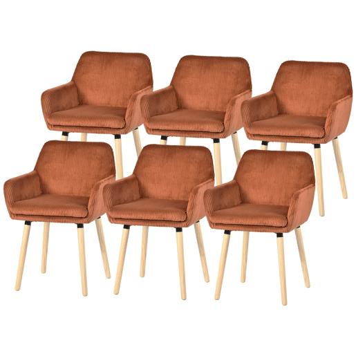 Conjunto 6 Cadeiras De Jantar Estofadas Em Veludo Cotelê Cor Tijolo Com Assento Almofadado Pernas Em Madeira Estilo Nórdico Design Moderno Ideal Para Sala De Jantar Ampla Cozinha Ou Sala De Estar