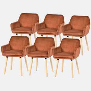 Conjunto 6 Cadeiras De Jantar Estofadas Em Veludo Cotelê Cor Tijolo Com Assento Almofadado Pernas Em Madeira Estilo Nórdico Design Moderno Ideal Para Sala De Jantar Ampla Cozinha Ou Sala De Estar
