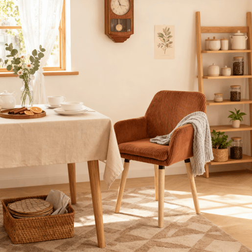 Conjunto 6 Cadeiras De Jantar Estofadas Em Veludo Cotelê Cor Tijolo Com Assento Almofadado Pernas Em Madeira Estilo Nórdico Design Moderno Ideal Para Sala De Jantar Ampla Cozinha Ou Sala De Estar