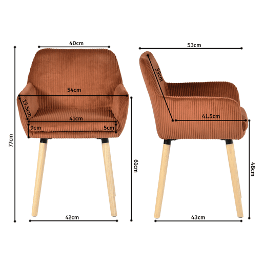 Conjunto 6 Cadeiras De Jantar Estofadas Em Veludo Cotelê Cor Tijolo Com Assento Almofadado Pernas Em Madeira Estilo Nórdico Design Moderno Ideal Para Sala De Jantar Ampla Cozinha Ou Sala De Estar