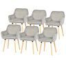 Conjunto De 6 Cadeiras De Jantar Estofadas Em Tecido Canelado Cinza Claro Com Braços, Design Nórdico Moderno, Assento Confortável Com Encosto Envolvente E Pés Em Madeira Maciça Para Sala De Jantar, Cozinha Ou Sala De Estar