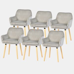 Conjunto De 6 Cadeiras De Jantar Estofadas Em Tecido Canelado Cinza Claro Com Braços, Design Nórdico Moderno, Assento Confortável Com Encosto Envolvente E Pés Em Madeira Maciça Para Sala De Jantar, Cozinha Ou Sala De Estar