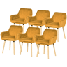 Conjunto 6 Cadeiras Refeicao Estofadas Tecido Cotelê Amarelo Estilo Nordico Moderno Com Bracos Pes Madeira Natural Cadeiras Sala Jantar Cozinha Confortaveis Acolchoadas Para Mesa Refeicao