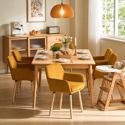 Conjunto 6 Cadeiras Refeicao Estofadas Tecido Cotelê Amarelo Estilo Nordico Moderno Com Bracos Pes Madeira Natural Cadeiras Sala Jantar Cozinha Confortaveis Acolchoadas Para Mesa Refeicao
