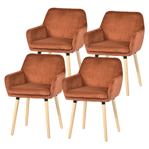 Conjunto 4 Cadeiras De Jantar Estofadas Em Veludo Cotelê Cor Tijolo Com Assento Almofadado Pernas Em Madeira Estilo Nórdico Design Moderno Ideal Para Sala De Jantar Cozinha Ou Sala De Estar