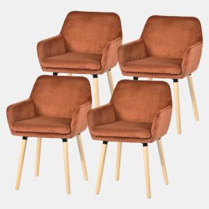 Conjunto 4 Cadeiras De Jantar Estofadas Em Veludo Cotelê Cor Tijolo Com Assento Almofadado Pernas Em Madeira Estilo Nórdico Design Moderno Ideal Para Sala De Jantar Cozinha Ou Sala De Estar