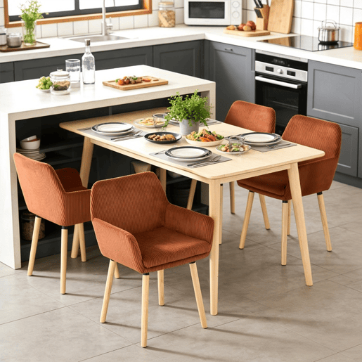 Conjunto 4 Cadeiras De Jantar Estofadas Em Veludo Cotelê Cor Tijolo Com Assento Almofadado Pernas Em Madeira Estilo Nórdico Design Moderno Ideal Para Sala De Jantar Cozinha Ou Sala De Estar