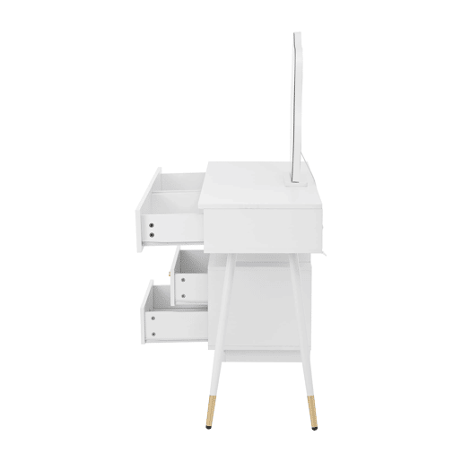 Tocador 140x40x130 cm - LED, 4 gavetas e prateleira aberta - Branco