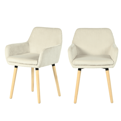 Conjunto 2 Cadeiras De Jantar Estofadas Em Veludo Cotelê Cor Bege Com Assento Almofadado Pernas Em Madeira Estilo Nórdico Design Moderno Ideal Para Sala De Jantar Cozinha Ou Sala De Estar