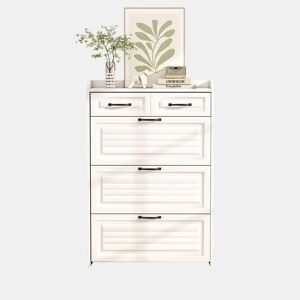 Sapateira 80x23,5x131 cm - com 3 portas e 2 gavetas - madeira - branca - para entrada ou sala de estar