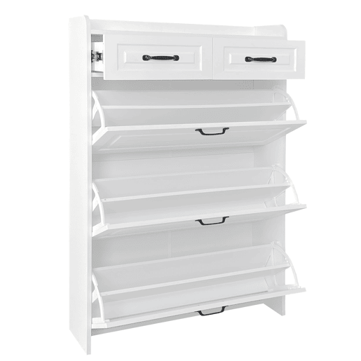 Sapateira 80x23,5x131 cm - com 3 portas e 2 gavetas - madeira - branca - para entrada ou sala de estar