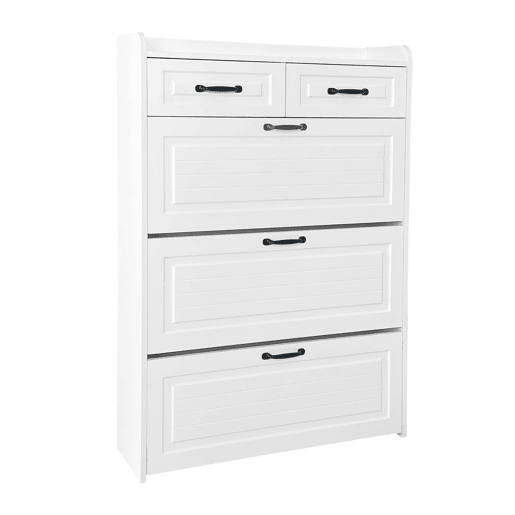 Sapateira 80x23,5x131 cm - com 3 portas e 2 gavetas - madeira - branca - para entrada ou sala de estar