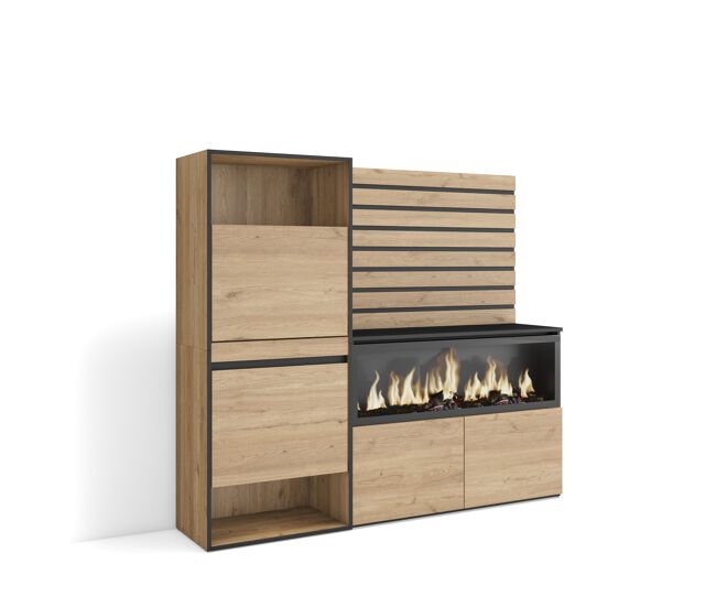 Zapatero | armario zapatos botas | 167x145x35 cm | dormitorio, habitación | chimenea eléctrica xxl | listones decorativos | estilo moderno | roble