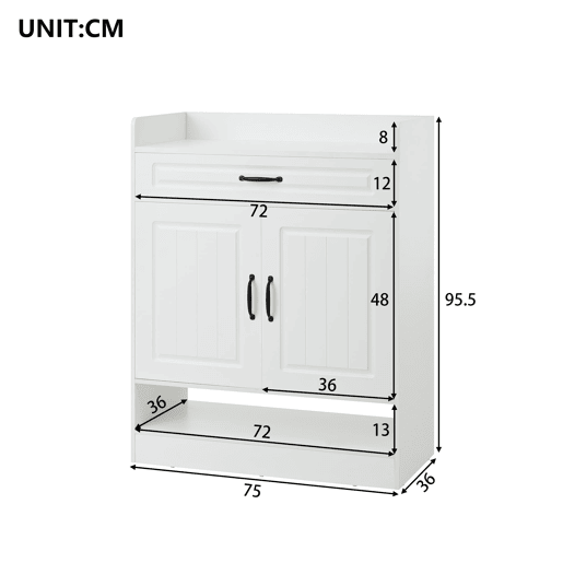 Sapateira moderna 75x36x95,5 cm - 2 portas, 1 gaveta, prateleiras ajustáveis, branca