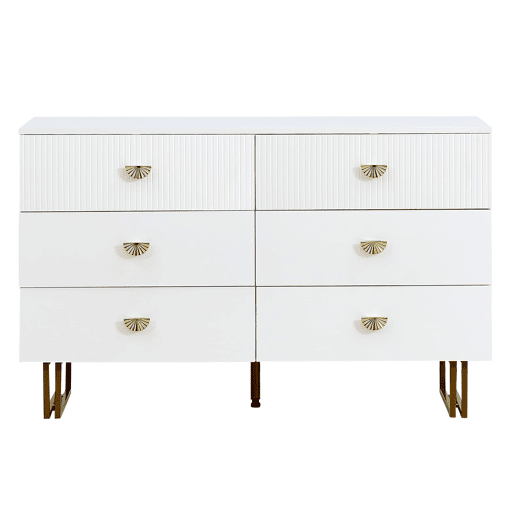 Conjunto aparador e espelho 80x80 cm - 6 gavetas com detalhes dourados - Branco