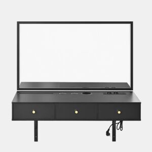 Penteadeira suspensa 100x105x45 cm - 3 gavetas, espelho, tomadas, suporte para tablet e bebida - Preto